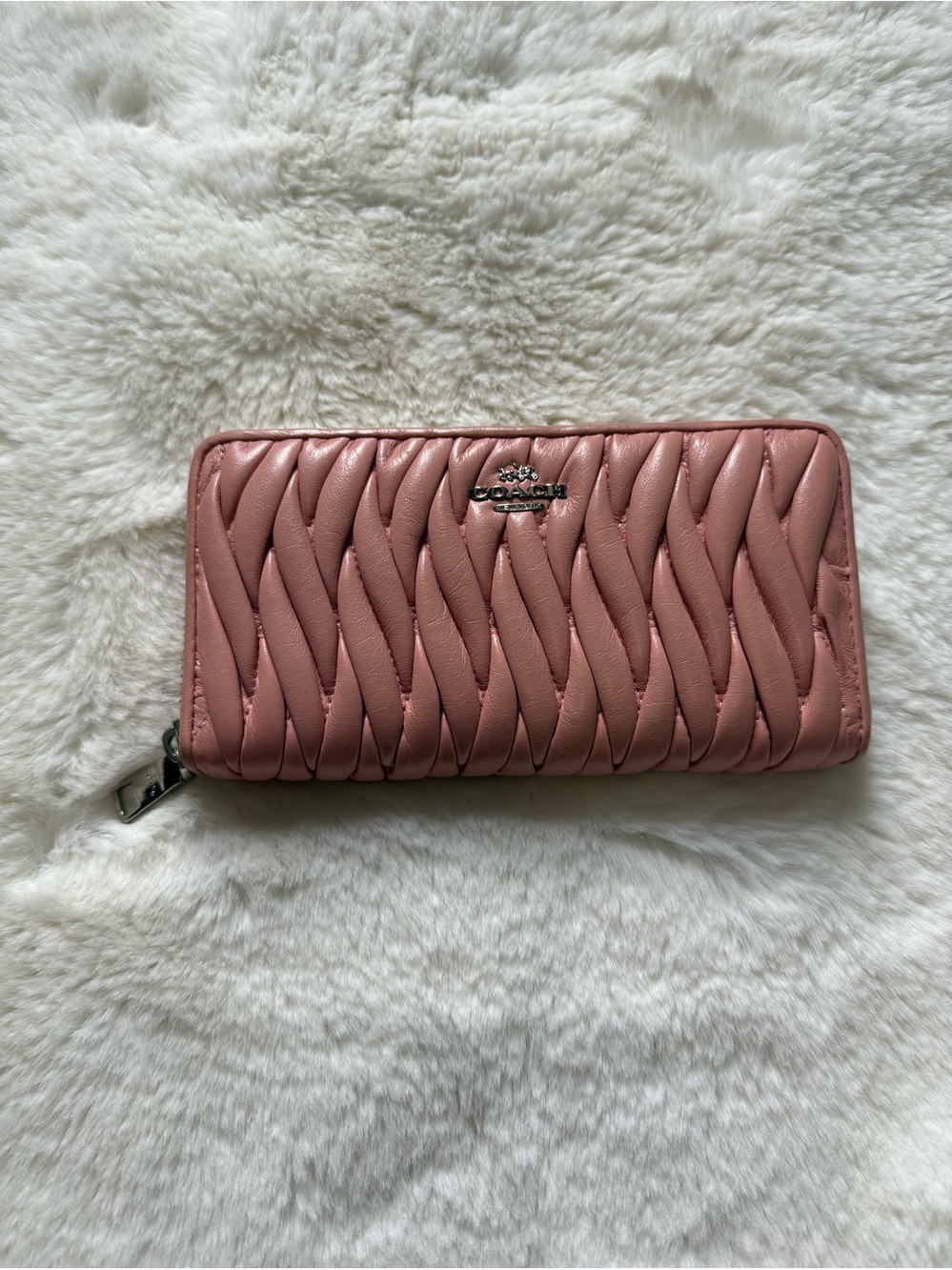 Coach Pink Zip-Around Card Wallet with Silver Hardware